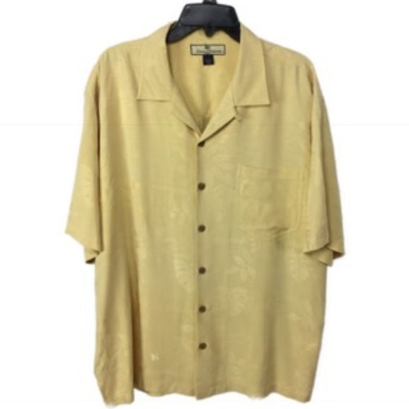 Tommy Bahama Other - Tommy Bahama Yellow Embossed Button Silk Shirt XL